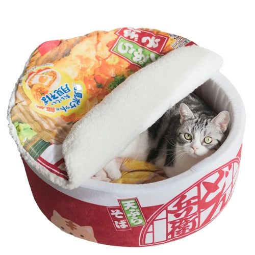 Pet Ramen Cushion Bed - Cozy Noodle Bowl Design for Dogs & Cats