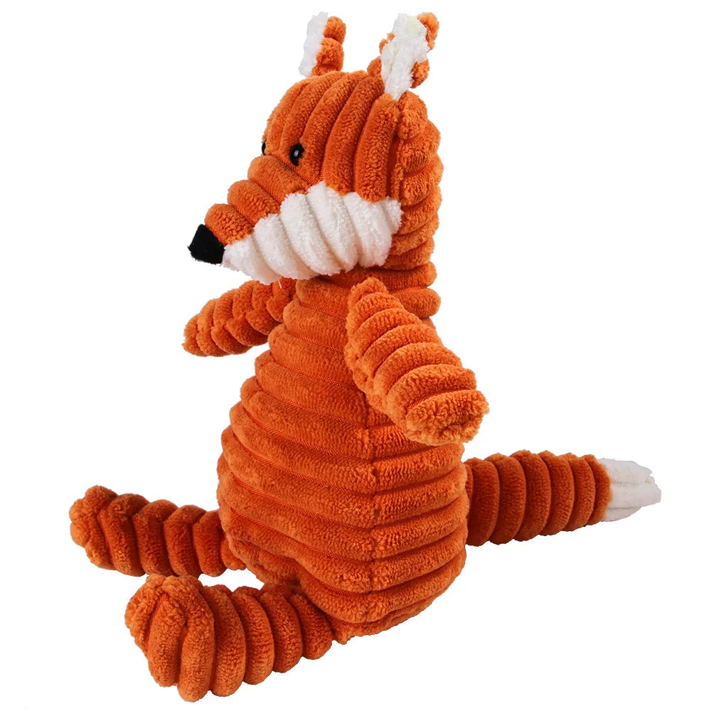 Corduroy Animal Molar Toy - Squeaky Monkey & Pig for Large Dogs