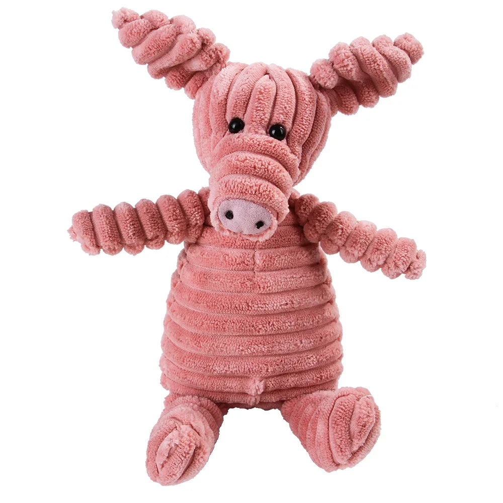 Corduroy Animal Molar Toy - Squeaky Monkey & Pig for Large Dogs