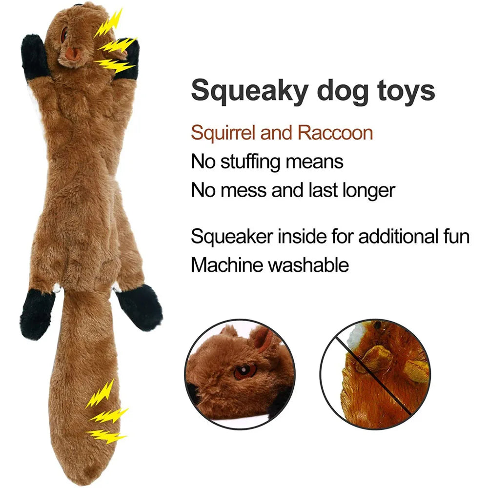 Stuffingless Animal Dog Toy - No-Mess Squeaky & Crinkle Fun