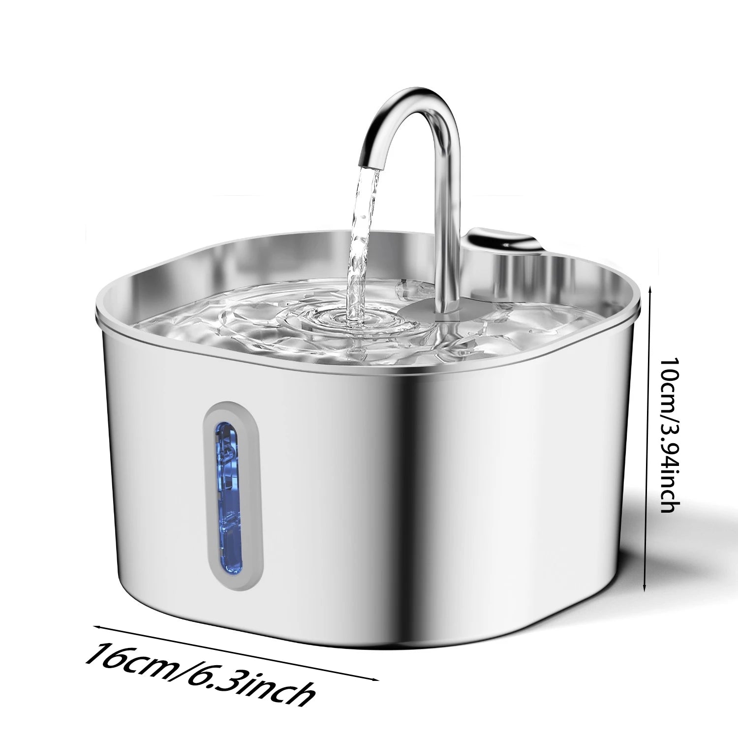 ZYFeeder 2.2L Stainless Steel Cat Water Fountain with Window