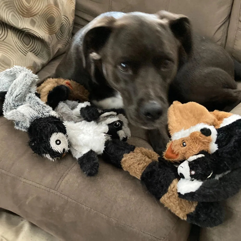 Stuffingless Animal Dog Toy - No-Mess Squeaky & Crinkle Fun