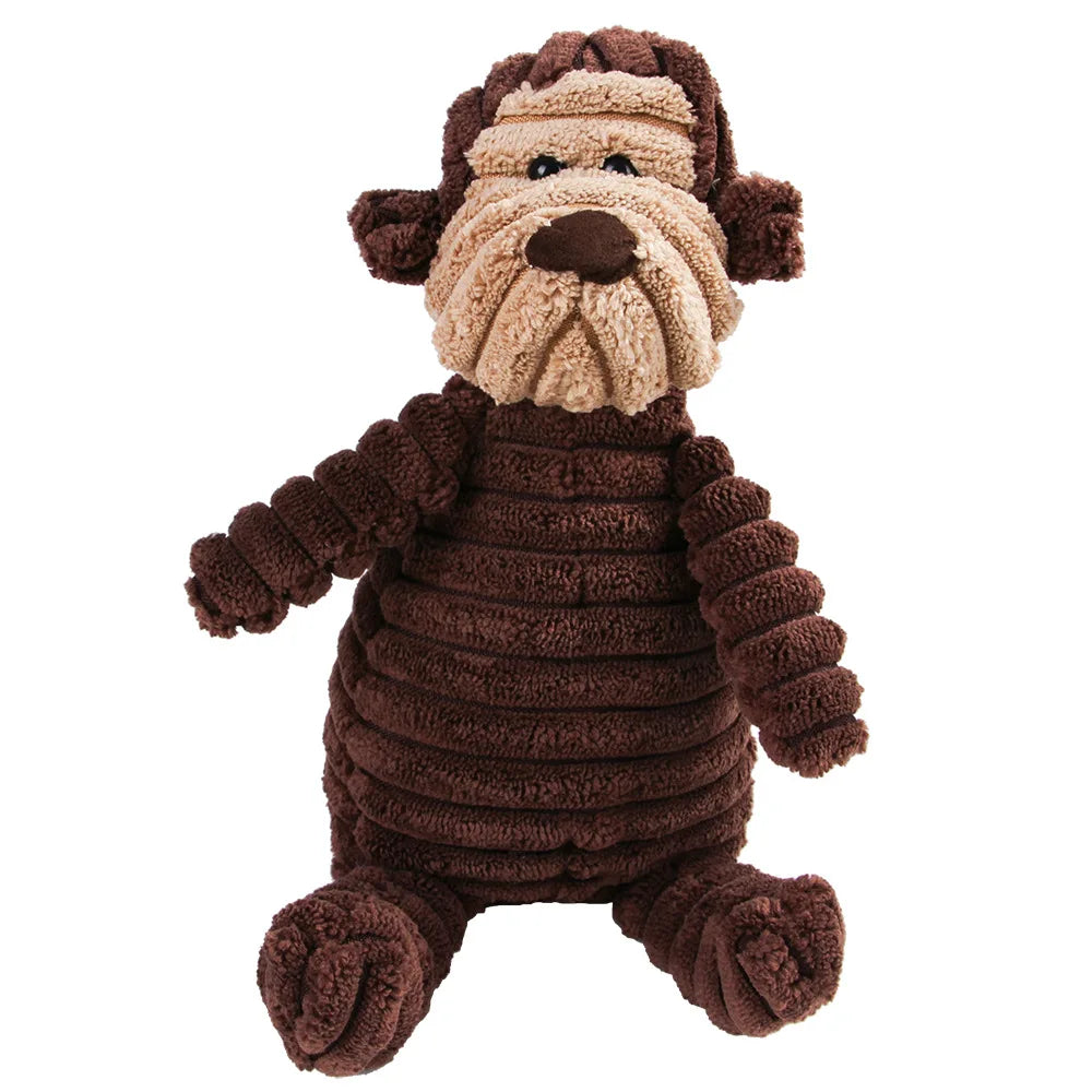 Corduroy Animal Molar Toy - Squeaky Monkey & Pig for Large Dogs