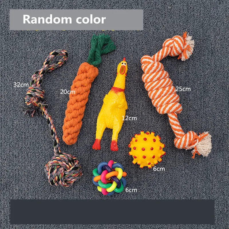 Complete Dog Toy Kit - Ball, Bone, Rope & Squeaky Plush Set