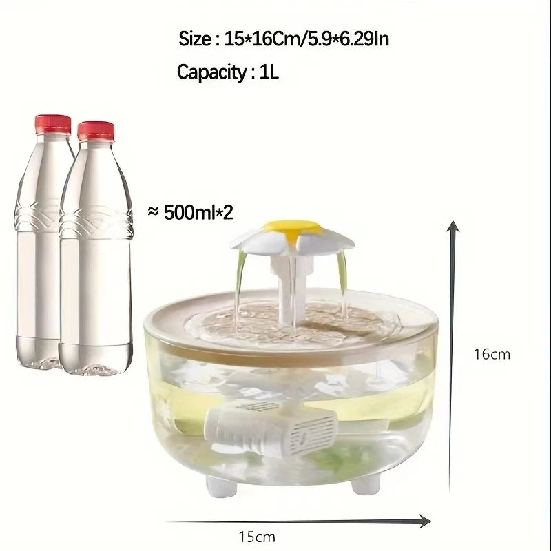 Ultra-Quiet Cat Water Fountain - 1L Capacity with Filter