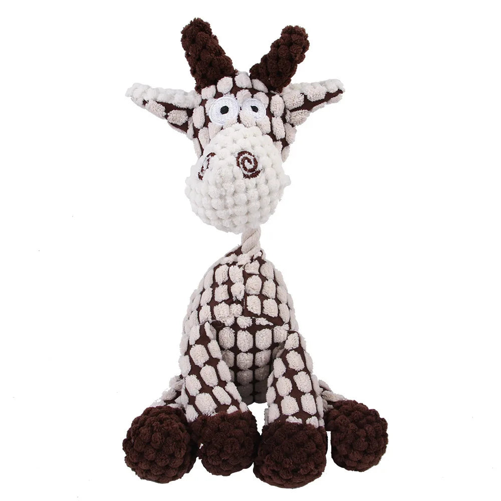 Corduroy Animal Molar Toy - Squeaky Monkey & Pig for Large Dogs