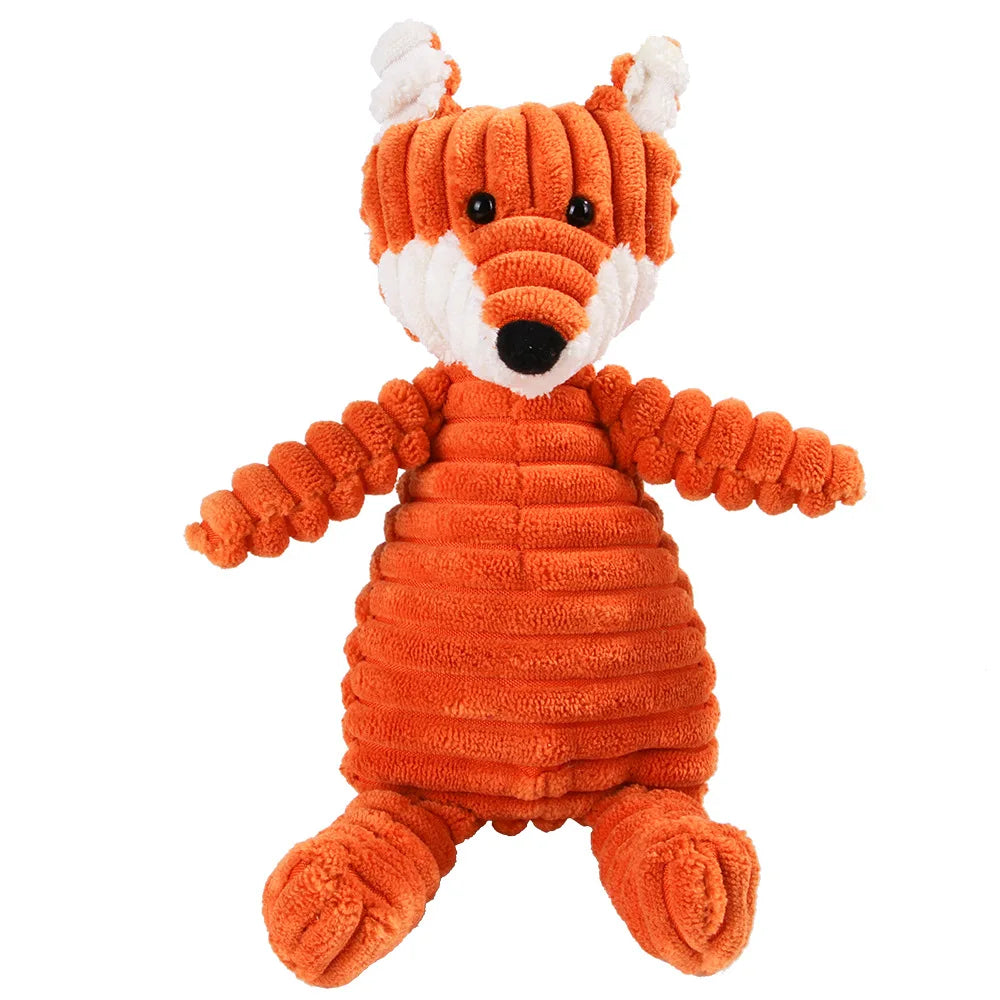 Corduroy Animal Molar Toy - Squeaky Monkey & Pig for Large Dogs