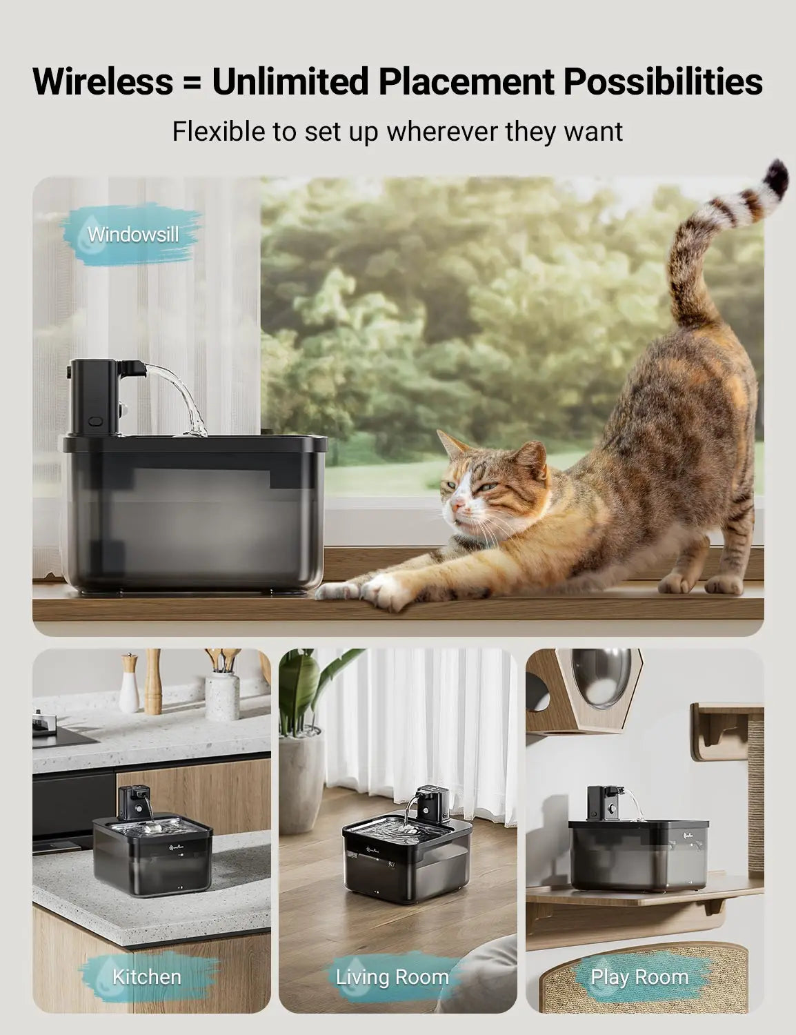 DownyPaws 2.5L Wireless Cat Water Fountain - 4000mAh Battery & Sensor