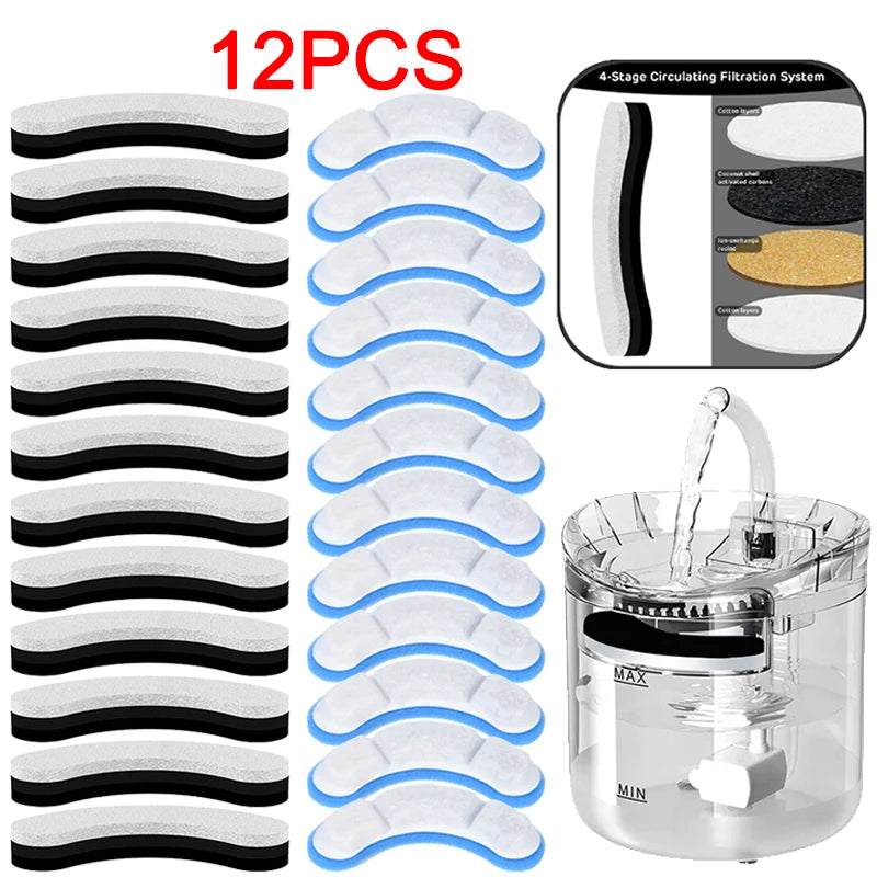 12-Pack Cat Water Fountain Filters - WF060 Elements Replacement Set