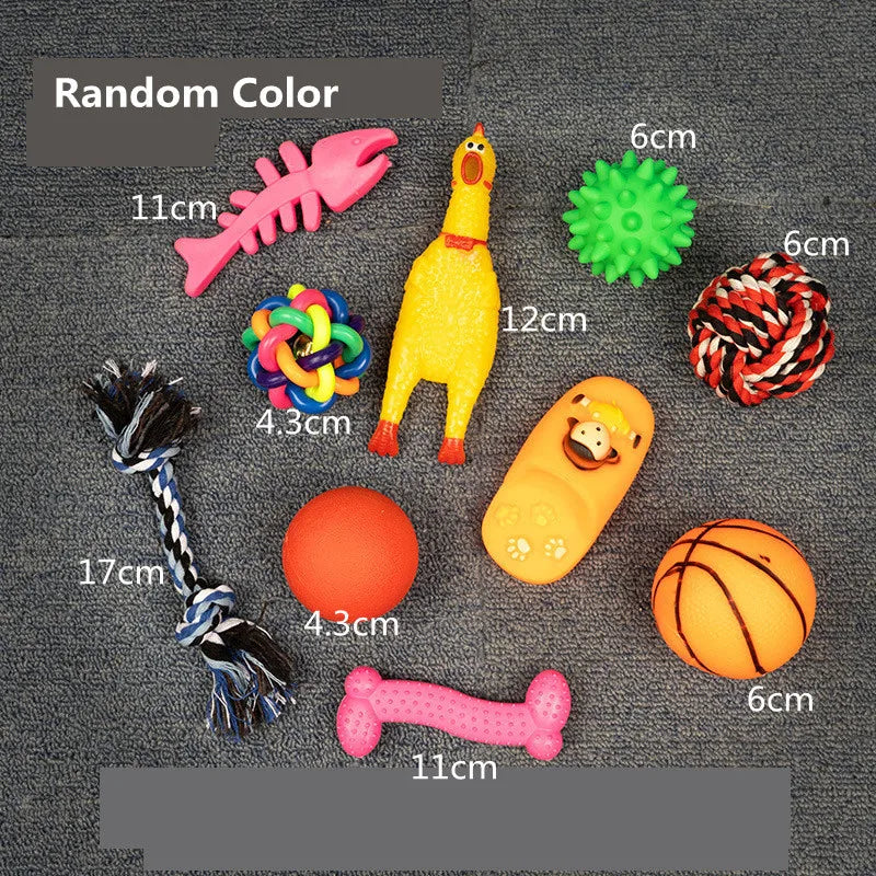 Complete Dog Toy Kit - Ball, Bone, Rope & Squeaky Plush Set