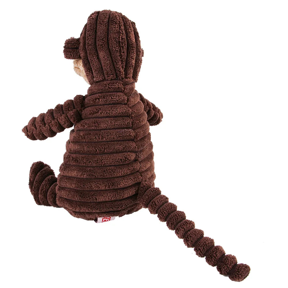 Corduroy Animal Molar Toy - Squeaky Monkey & Pig for Large Dogs