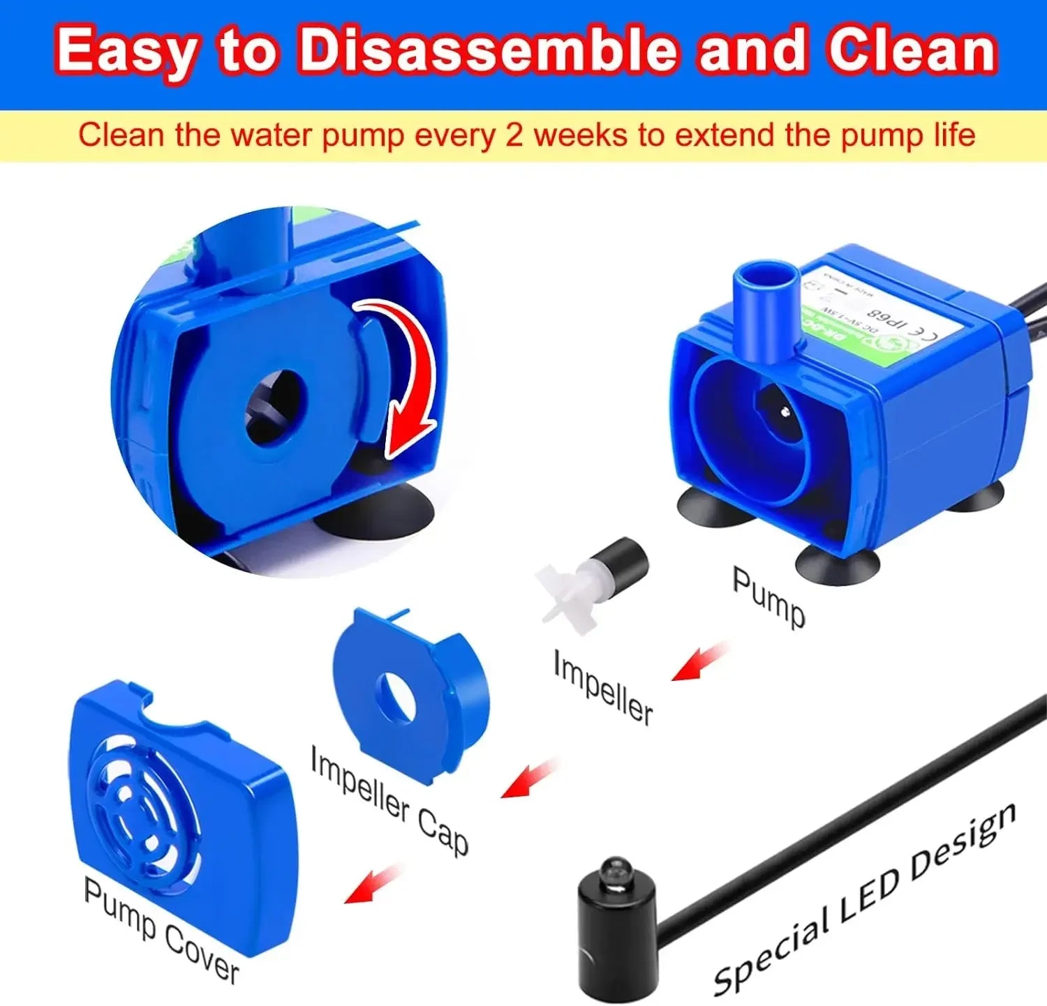 Water Pump LED Light Motor - Cat Fountain Replacement Part