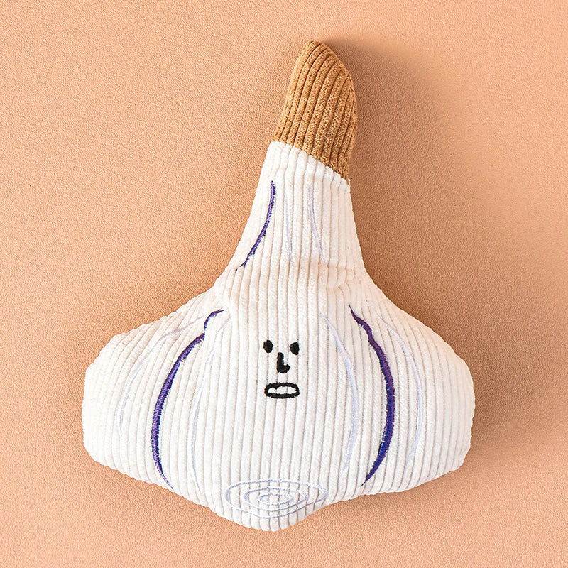 Plush Vegetable Dog Toys - Squeaky Onion, Mushroom & Garlic Set