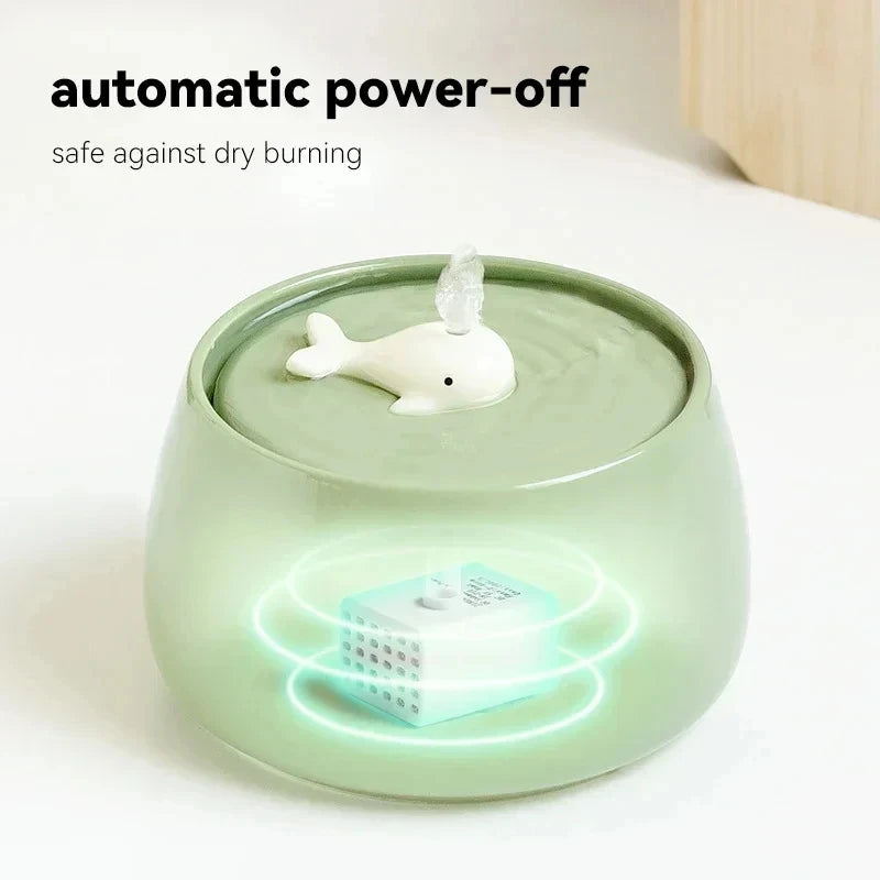 1.3L Ceramic Cat Water Fountain - USB Charging with Filtration