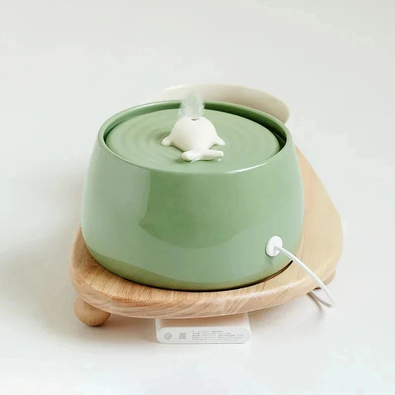 1.3L Ceramic Cat Water Fountain - USB Charging with Filtration