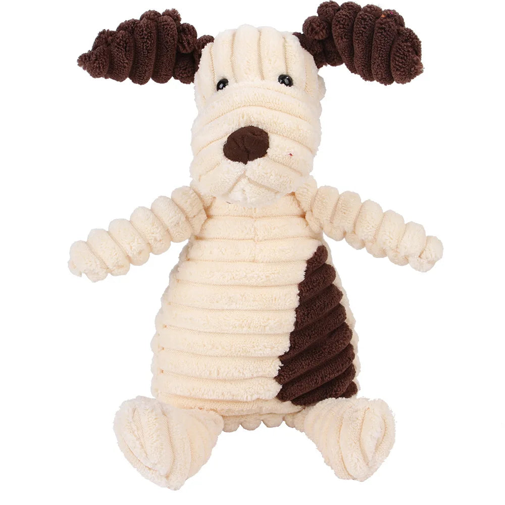 Corduroy Animal Molar Toy - Squeaky Monkey & Pig for Large Dogs