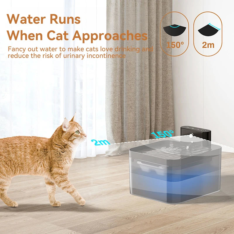 ROJECO Wireless Cat Water Fountain - 2600mAh Smart Infrared Sensor