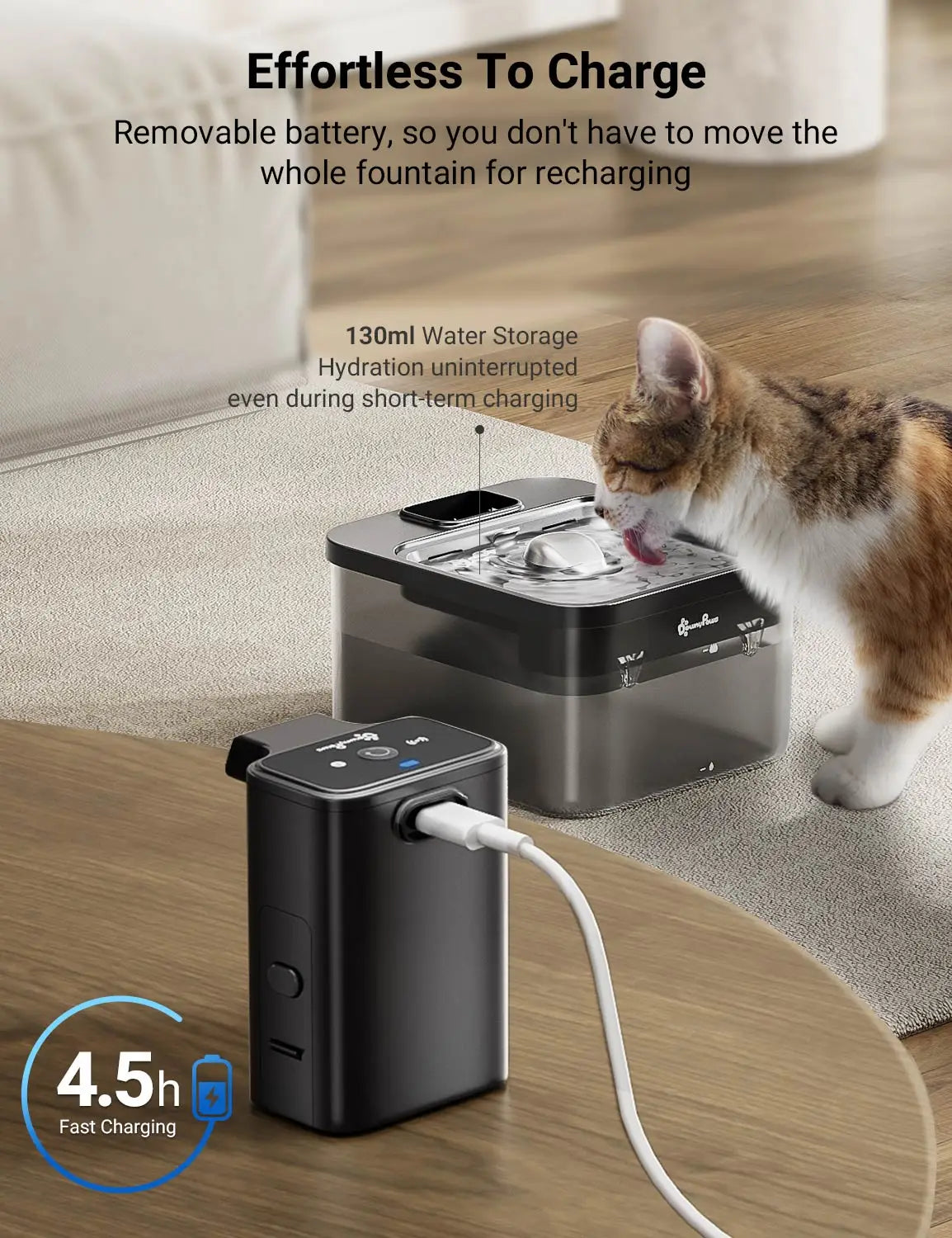 DownyPaws 2.5L Wireless Cat Water Fountain - 4000mAh Battery & Sensor