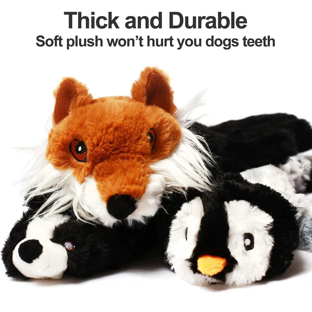 Stuffingless Animal Dog Toy - No-Mess Squeaky & Crinkle Fun