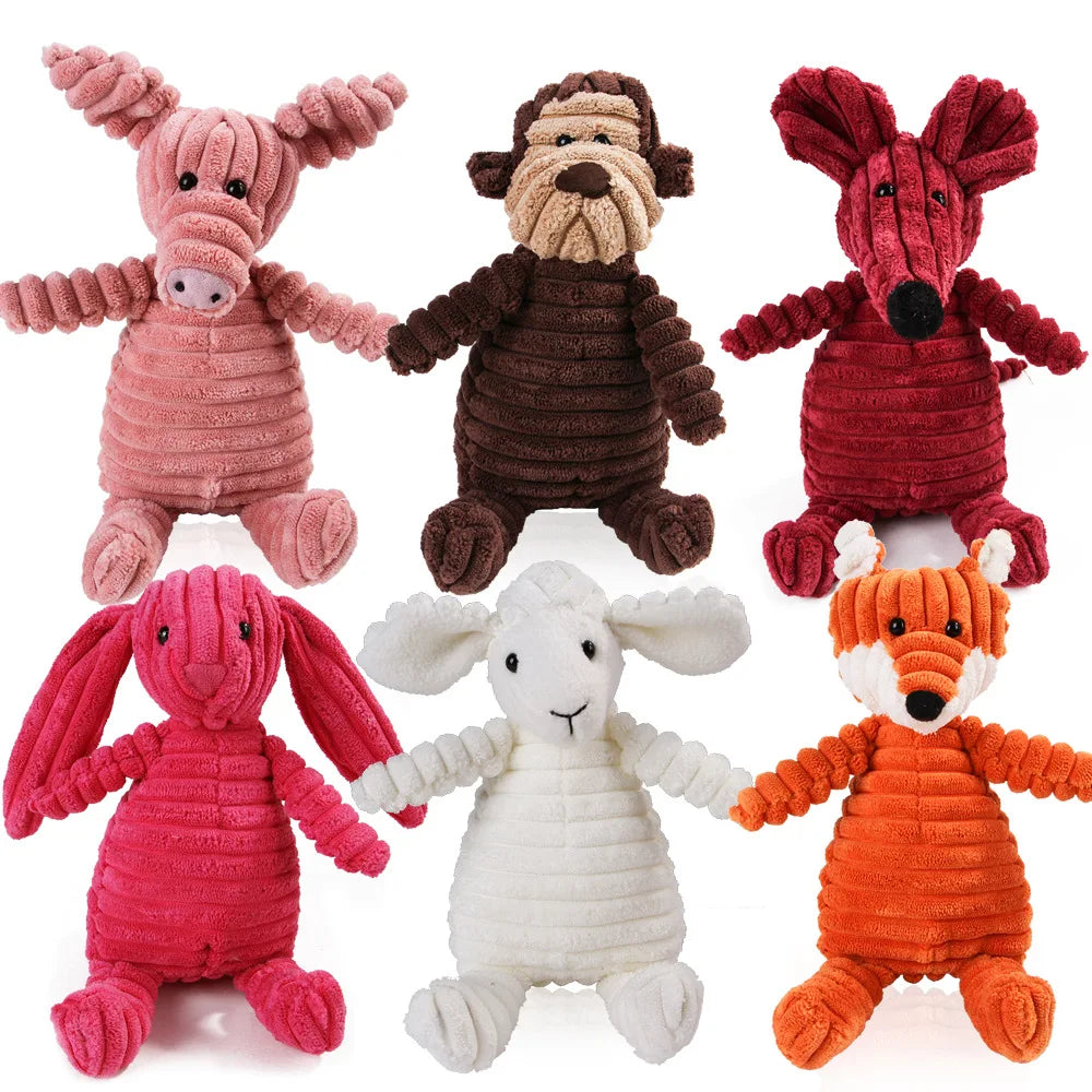 Corduroy Animal Molar Toy - Squeaky Monkey & Pig for Large Dogs