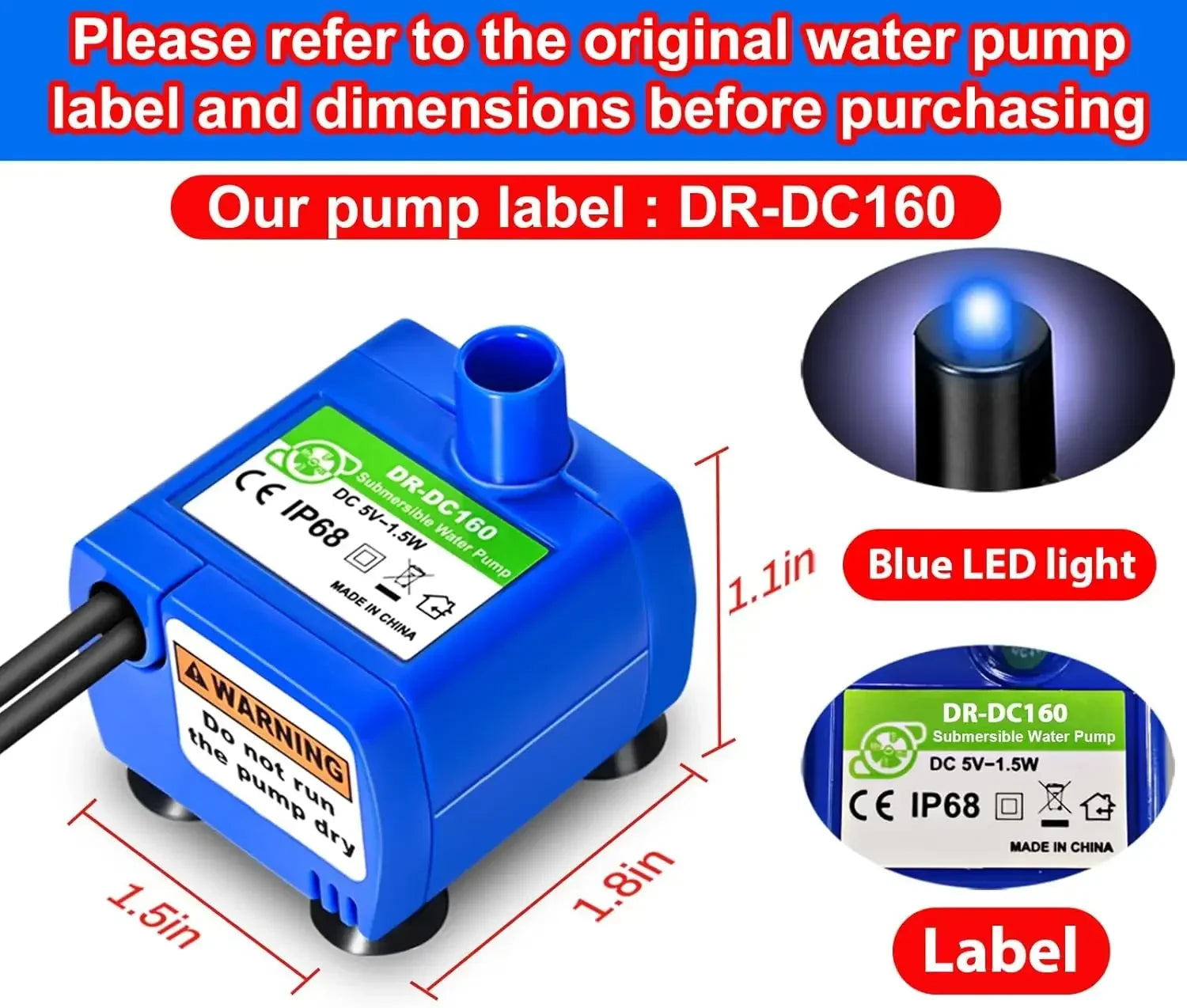 Water Pump LED Light Motor - Cat Fountain Replacement Part