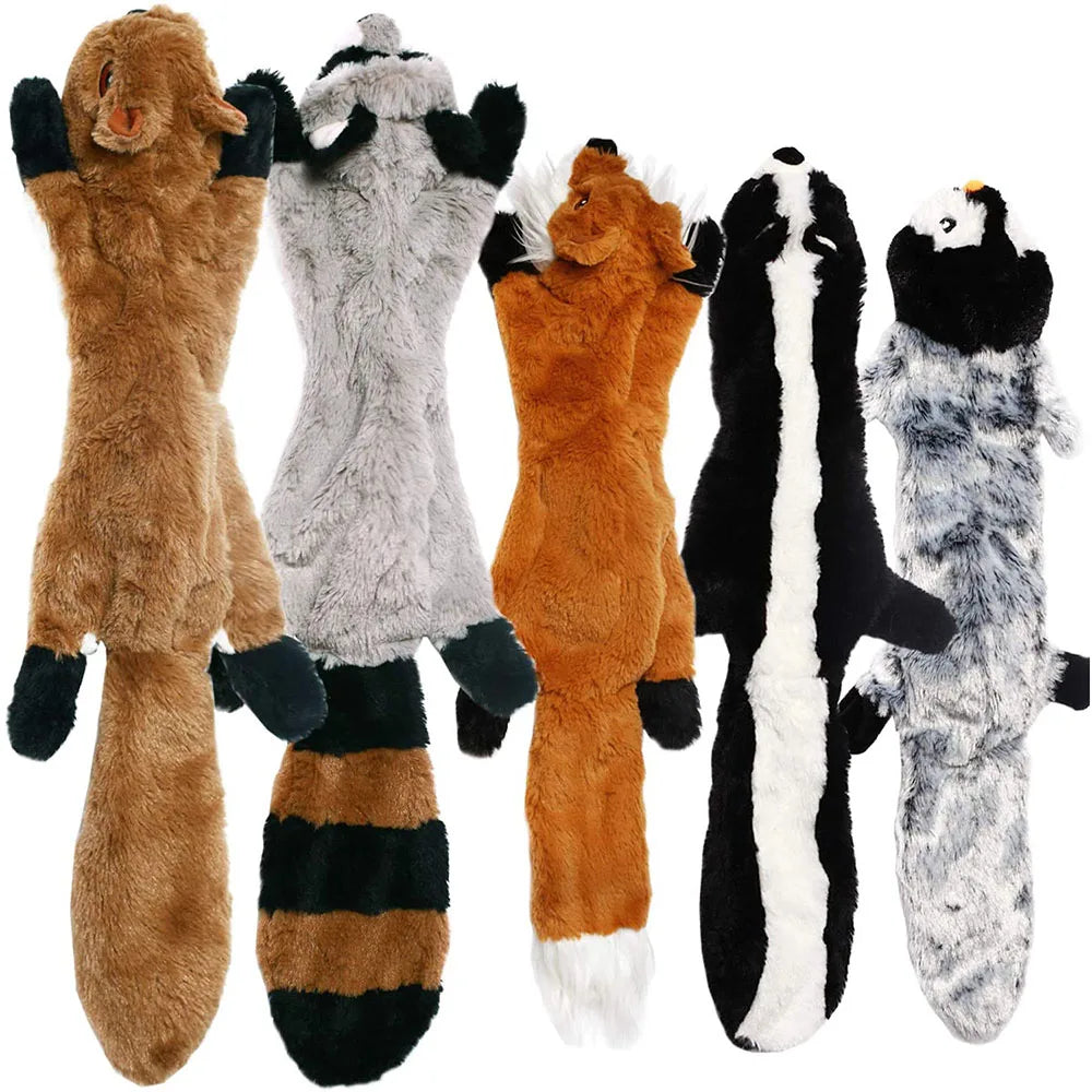Stuffingless Animal Dog Toy - No-Mess Squeaky & Crinkle Fun