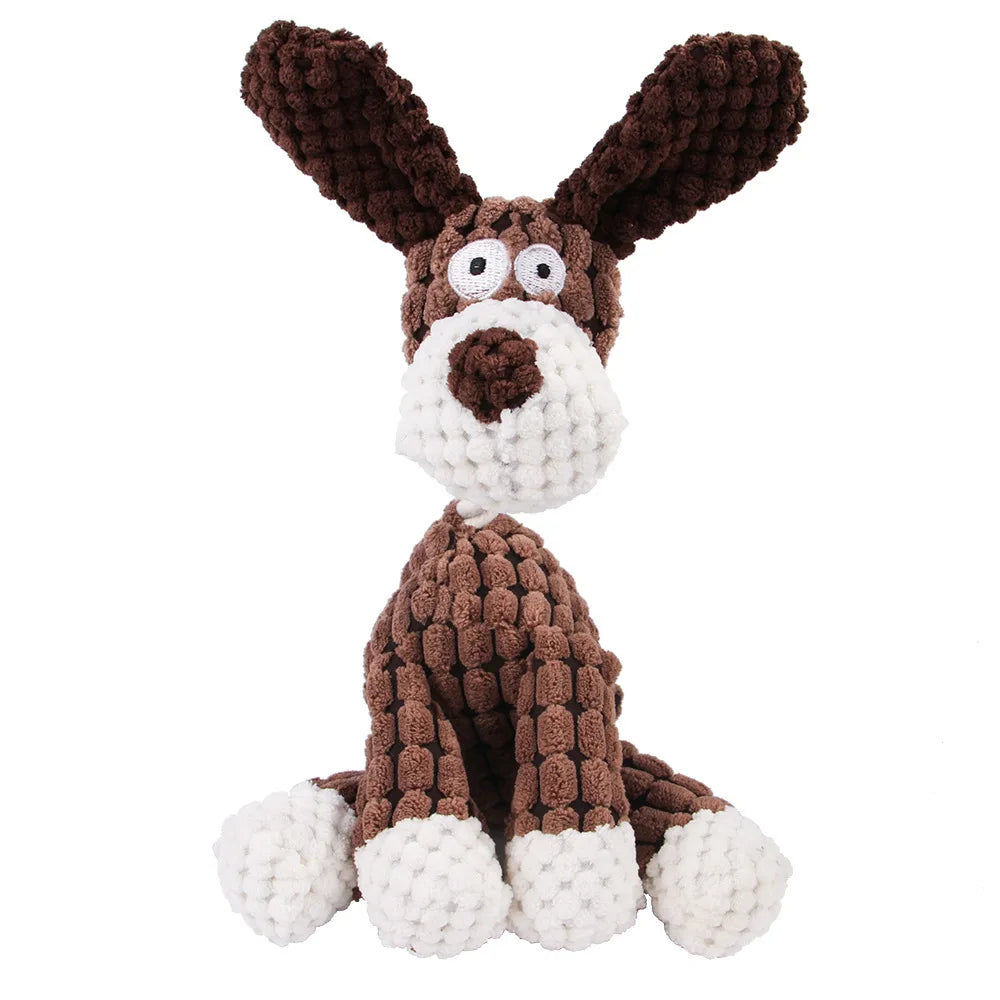 Corduroy Animal Molar Toy - Squeaky Monkey & Pig for Large Dogs