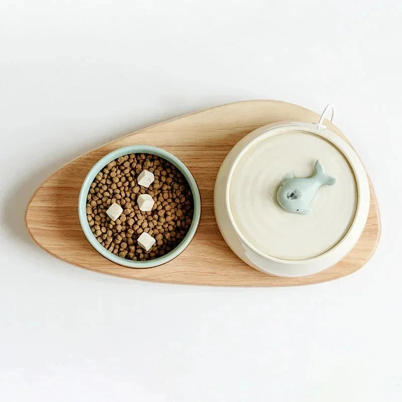 1.3L Ceramic Cat Water Fountain - USB Charging with Filtration