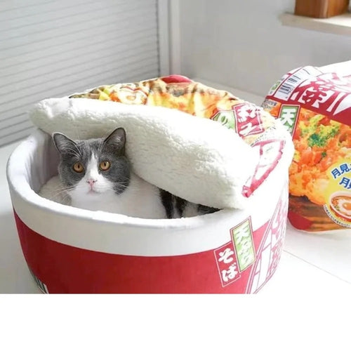 Pet Ramen Cushion Bed - Cozy Noodle Bowl Design for Dogs & Cats