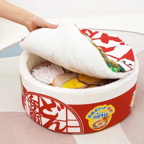 Pet Ramen Cushion Bed - Cozy Noodle Bowl Design for Dogs & Cats