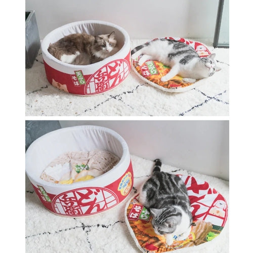Pet Ramen Cushion Bed - Cozy Noodle Bowl Design for Dogs & Cats