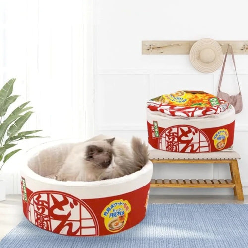 Pet Ramen Cushion Bed - Cozy Noodle Bowl Design for Dogs & Cats