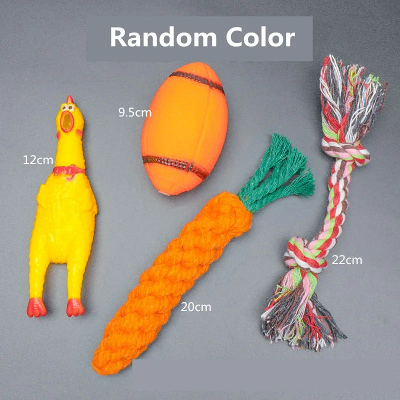Complete Dog Toy Kit - Ball, Bone, Rope & Squeaky Plush Set