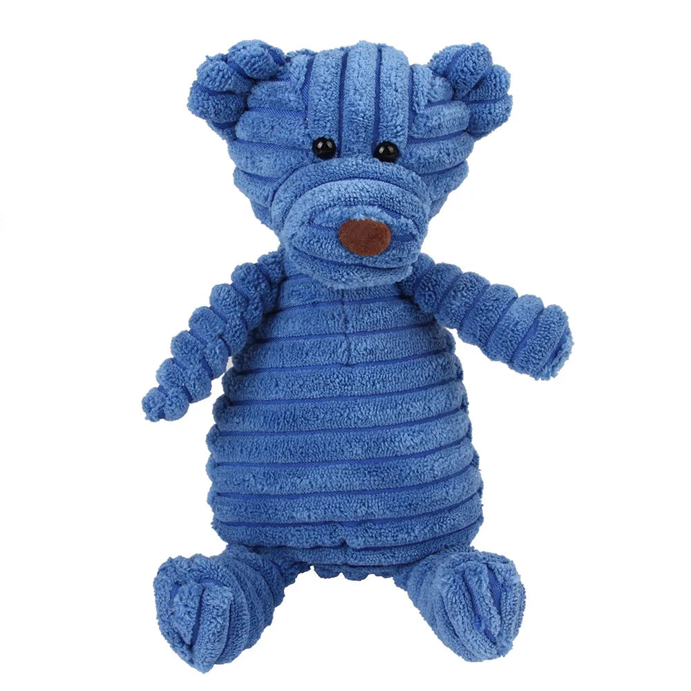 Corduroy Animal Molar Toy - Squeaky Monkey & Pig for Large Dogs