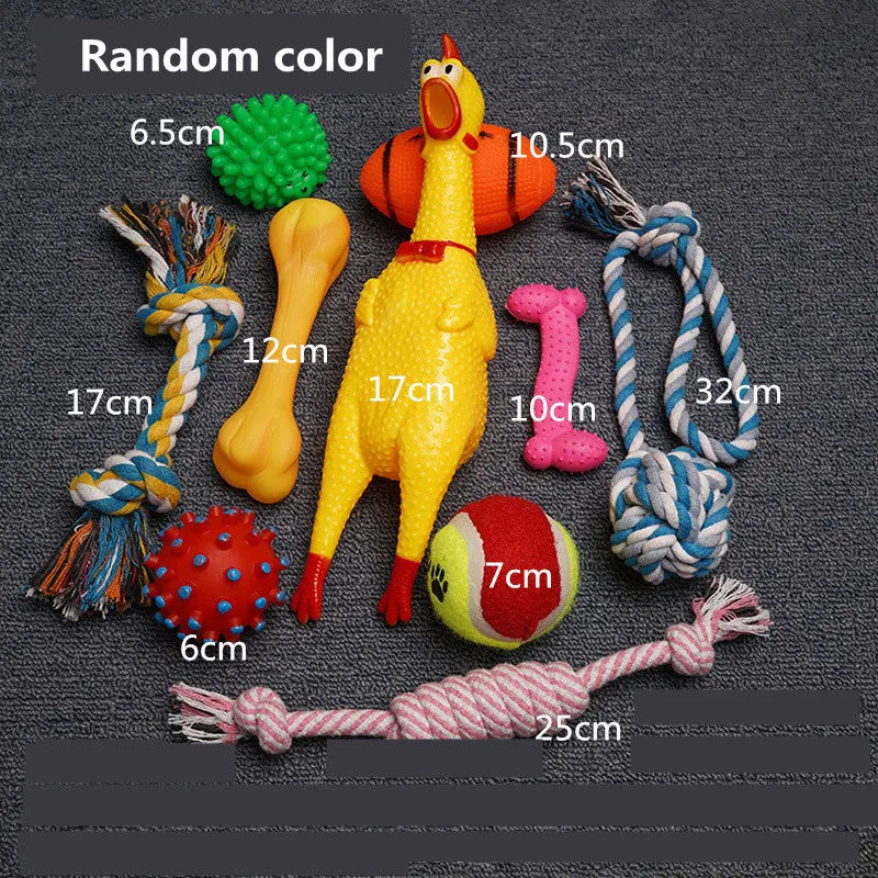 Complete Dog Toy Kit - Ball, Bone, Rope & Squeaky Plush Set